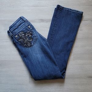 Girls Miss Me Embellished Pockets Boot Cut Medium Wash Jeans Size 14